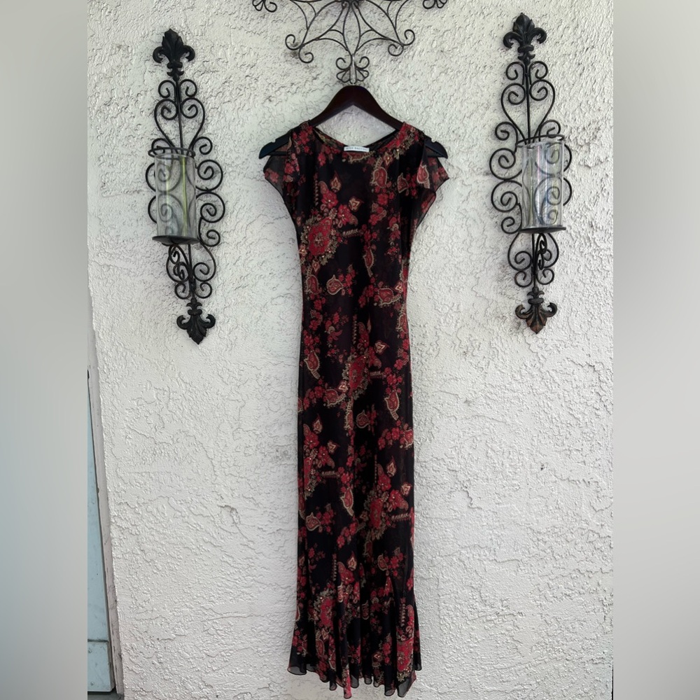 Gina Bacconi floral Y2K style fairy see‎ through dress maxi dress size S floral